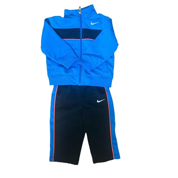 Nike Sz 12 Months Baby Full Zip Front Activewear Track Outfit Blue Blk Orange - Picture 2 of 5